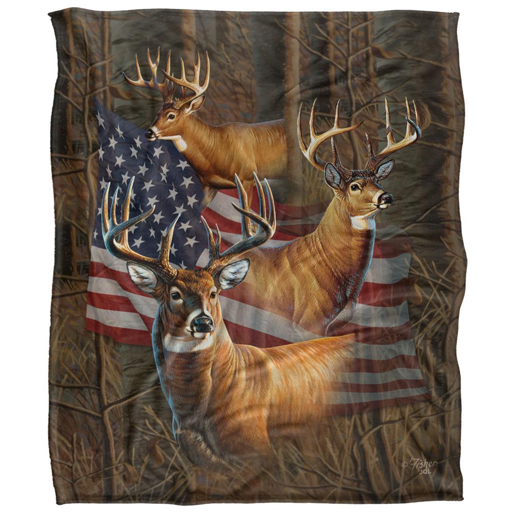 JQ Licensing Silky American Flag Deer Supersoft Blanket