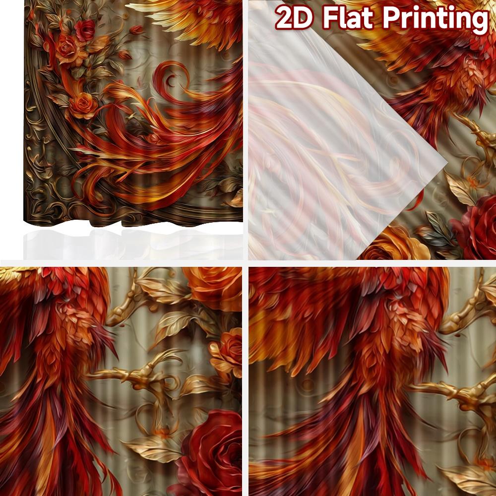 2D Flat Printing 2pcs Curtain Curtains Phoenix with Fiery Roses Digital Printed Polyester Drapes Family Party Decoration for