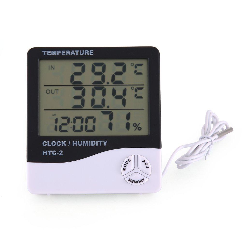 LCD Electronic Digital Temperature Humidity Meter HTC-1/2 Home Indoor Outdoor Hygrometer Thermometer Weather Station with Clock