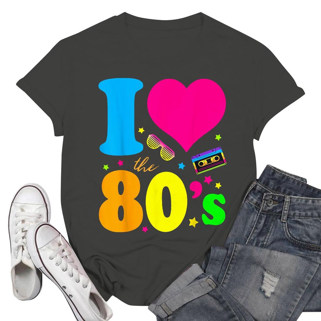 Women's Fashion Casual Days Of School Printed Short Sleeve Round Neck Pullover Tops