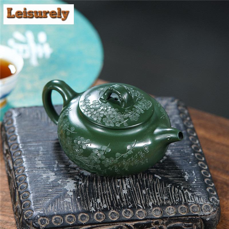 230ml Butikowe Fioletowe Czajniczki z Yixing Ręcznie Robione z Motywem Śliwki Starożytny Czajnik Z Surowej Rudy Ciemnozielona Glina Czajnik Chiński Zisha Zestaw do Herbaty