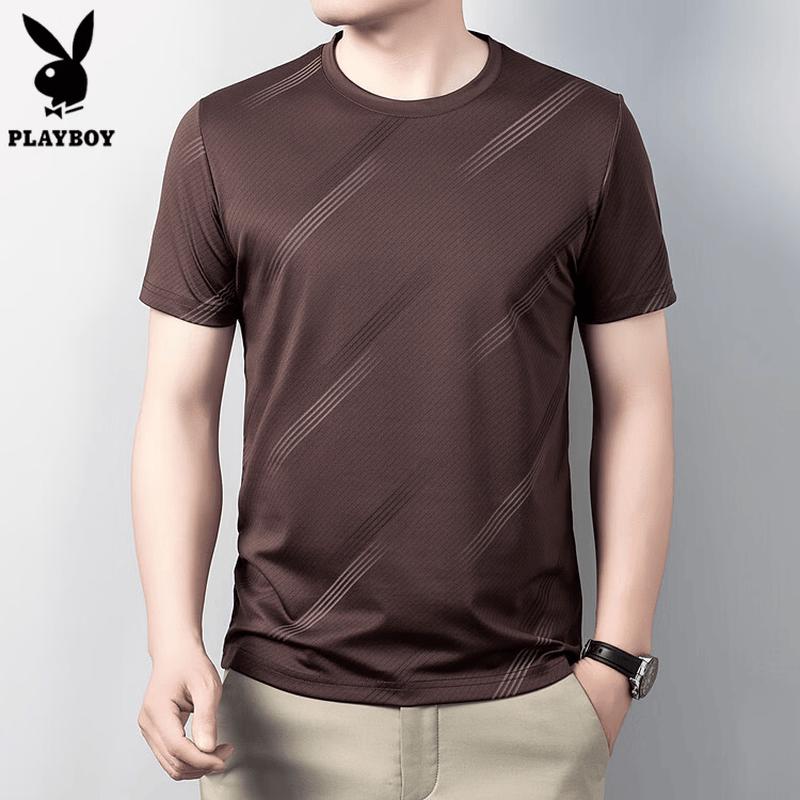 Playboy Men s Cooling Mulberry Silk Blend Round Neck Short Sleeve T-shirt XL