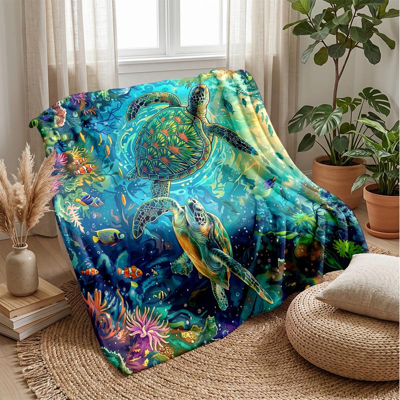 Oceanic Sparkle Turtles Theme blanket Lightweight Warm Flannel Blanket Decorative Throw Blanket for Home Decoration