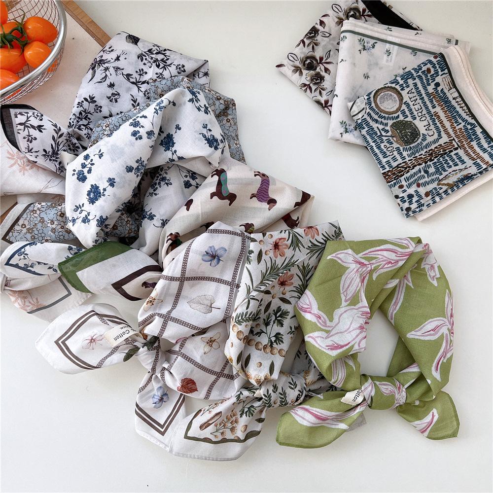Korean literary and artistic decoration small silk scarf Korean version fashionable versatile spring and summer fresh and breathable cotton and