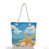 Multifunctional Seashells and Starfish Printed Thick Rope Shoulder Beach Bag Casual Large Capacity Handbag 0111