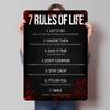 7 Rules of Life Poster Customized Wall Art Vintage Metal Signs Retro Tin Plaque for Man Cave Home and Decoration Gaming House