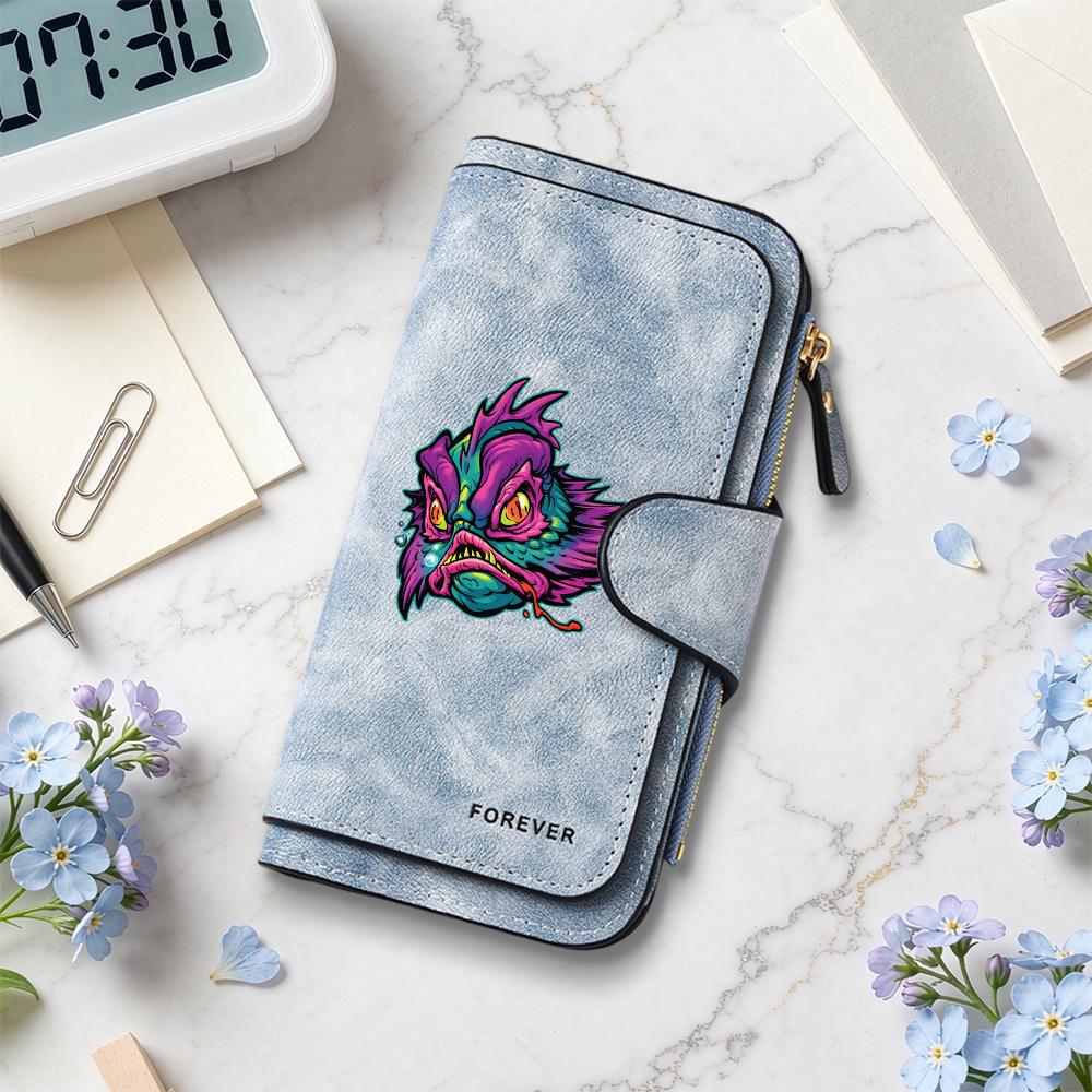 Stylish Anglerfish Pattern Long Wallet Casual Portable Multi Card Holder Purse