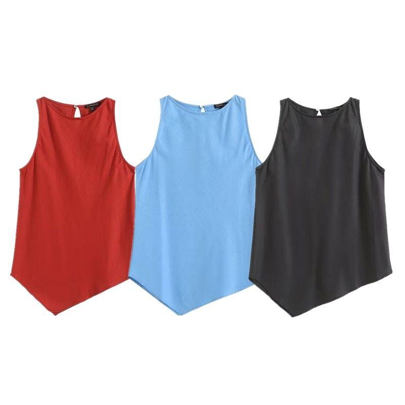 Fashion Style 2024 Summer New Arrival Women's Sleeveless Versatile Elegant Graceful Asymmetrical Design Ramie Sleeveless Shirt