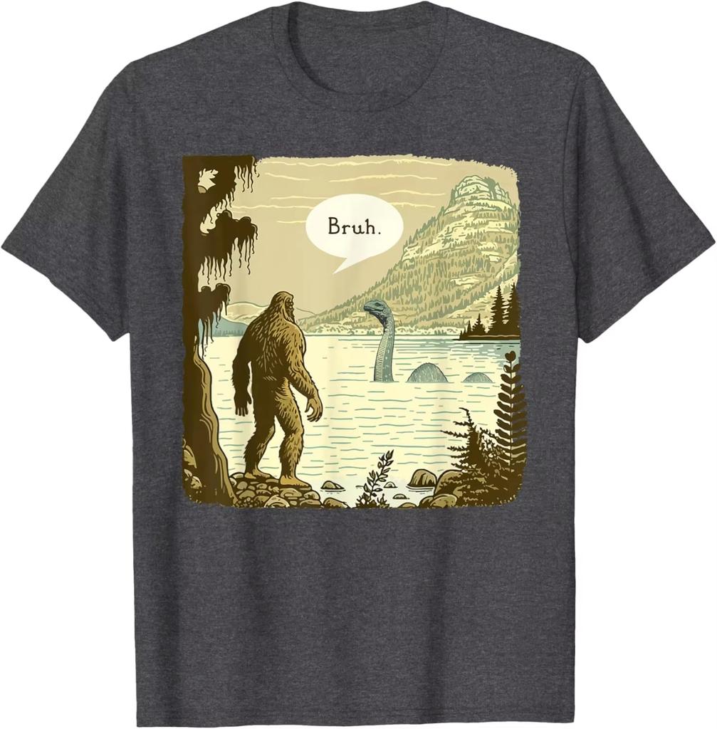 Funny Bigfoot Sasquatch Loch Ness Monster Introvert Bruh T-Shirt Women's T-shirts Fashion Pure Cotton Y2k Clothes Harajuku