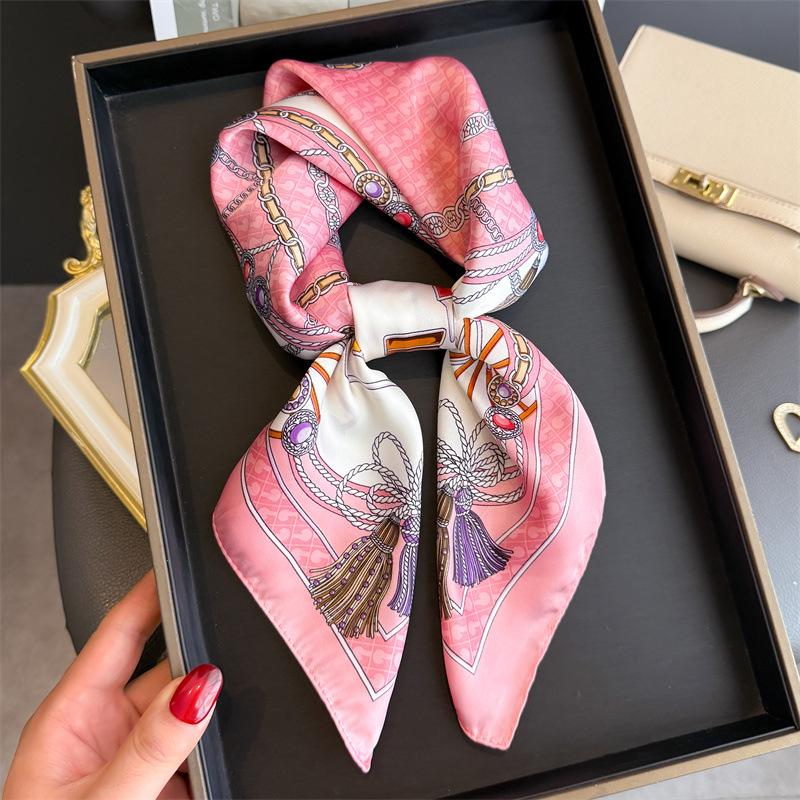 Designer Silk Square Scarf Women Satin Shawl Wrap Hijab Female Hair Band Wrist Luxury Headkerchief 70*70cm Echarpe  Bandana