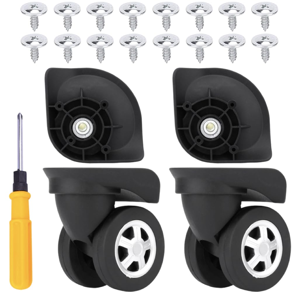 Ailunate Suitcase Caster Replacement Tire Kit, Carry-on Case Wheels, Rubber, Quiet, Repair Parts, Axle Replacement (W045, Set of 4)