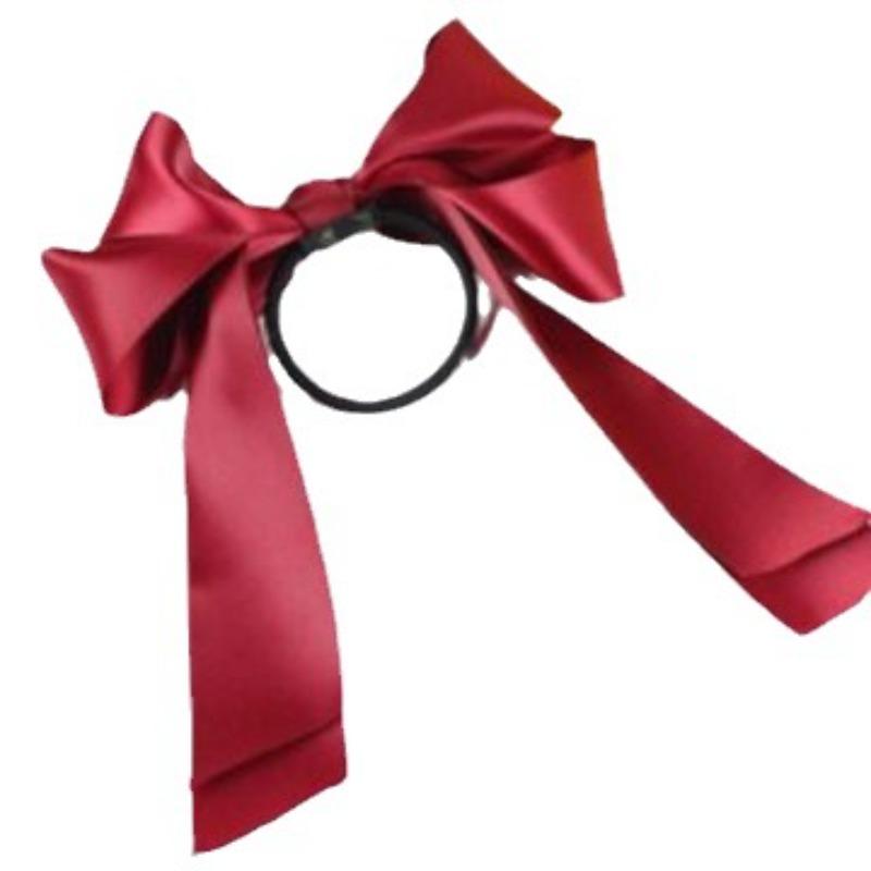 Sweet Beauty Satin Double-layer Bow Elastic Rubber Band Tied Thick Leather Hair Accessory Fashionable and Versatile