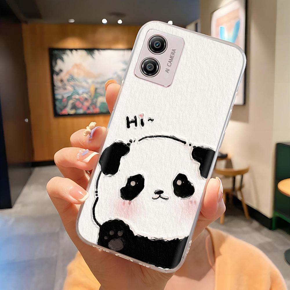 Etui Do Motorola Moto E13 Miękki Przezroczysty TPU Silikonowy Uroczy Kreskówkowy Panda Tylna Pokrywa Do Moto E13 motoE13 Futerały Etui Odporne Na Wstrząsy