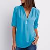 Camicia a maniche lunghe in chiffon con scollo a V e cerniera, taglie forti, da donna, con maniche regolabili