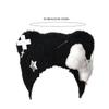 Bear Ear Knitted Hat Punk Crossed Winter Hat Soft Furry Knitted Snow Hat for Women Outdoor Activity Travel