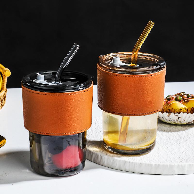 Bamboo Cup Creative Transparent Glass Straw Cup Portable Feng Shui Cup With Lid Milk Coffee Cup