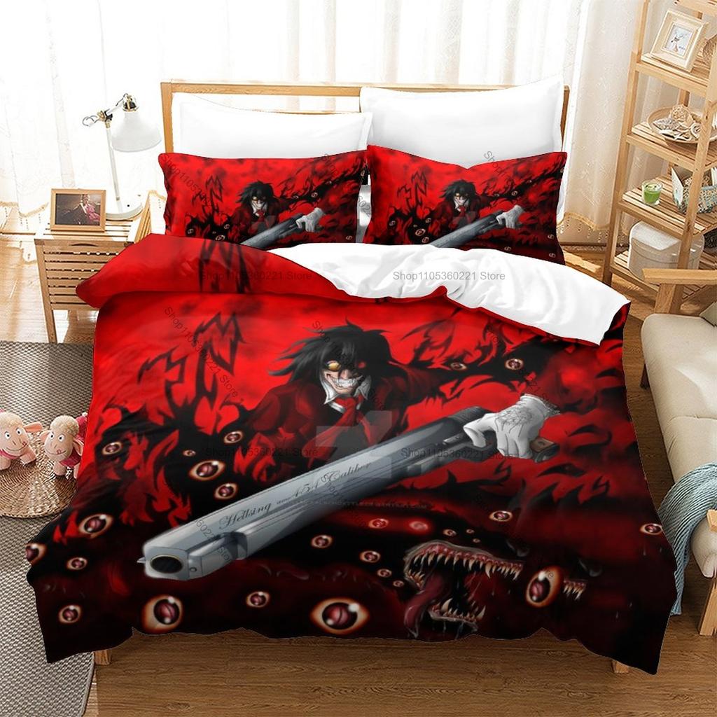 Kpop Hellsing Alucard Bedding Set 3 Piece Duvet Cover Set Gothic Vampire Bedroom Decor All Sizes For Kpop Fans