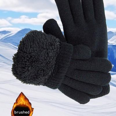 1 Paar Damen Winter Doppellagige Warme Handschuhe, Gestrickt Mit Hirschleder Und Fleece, Um Sie Bei Kaltem Wetter Warm Zu Halten, Perfekt Für Partys, Autofahren