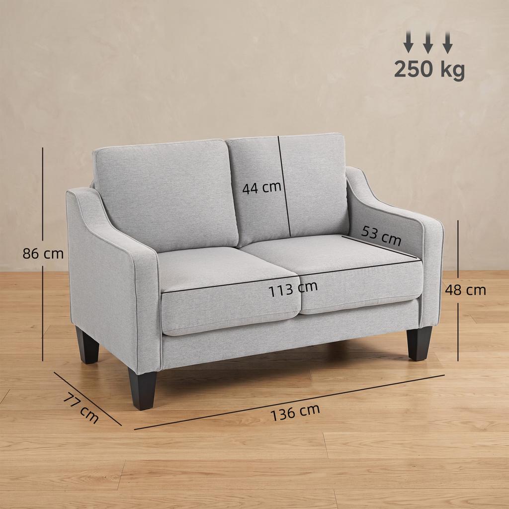 2-Seater Sofa Modern and Space-Saving In Linen-Effect Fabric, 136x77x86 Cm, Light Grey