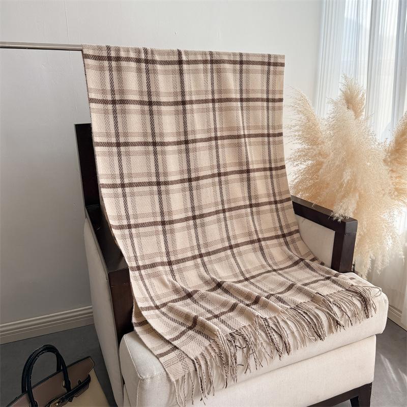 New Plaid Autumn and Winter Warm Scarf Shawl Commuting Versatile Couple Tassel Imitation Cashmere Scarf