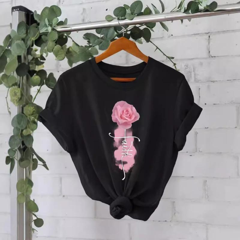 Dámská bavlněná trička s krátkým rukávem, kulatým výstřihem a potiskem