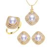 [MiNG HUANG] Freshwater Pearl Necklace, Earrings, and Ring 3-Piece Set, White, 10-11mm, High-Quality Pearl Jewelry for Women, Perfect for Weddings