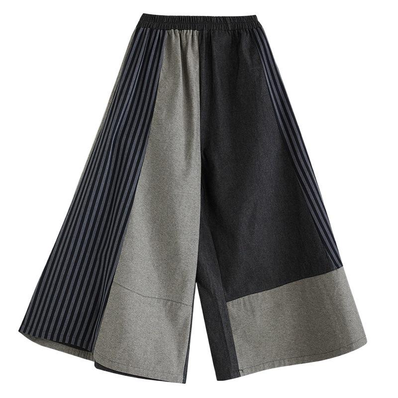 

Женские джинсовые брюки в стиле пэчворк, повседневные брюки с эластичной талией, прямые брюки с широкими штанинами One Size темно-серого