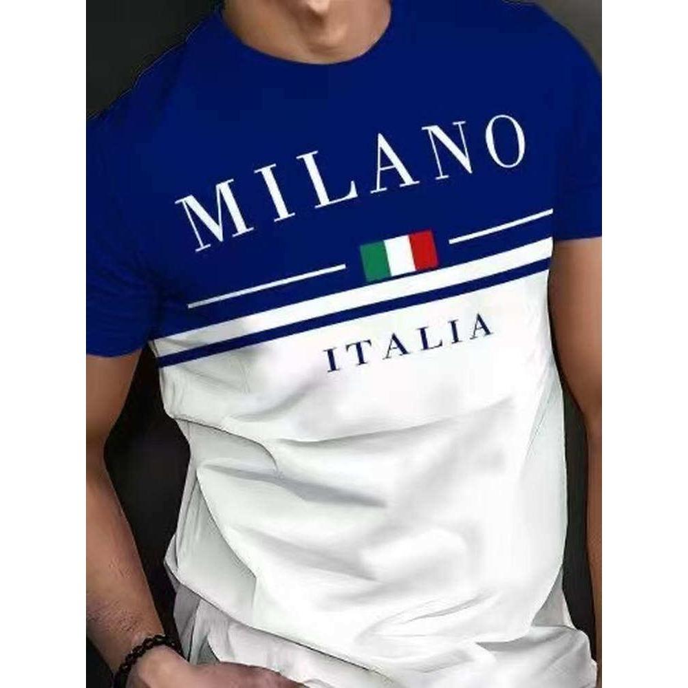 Men's round neck short sleeved T-shirt with 3D digital printing for sports and fashion
