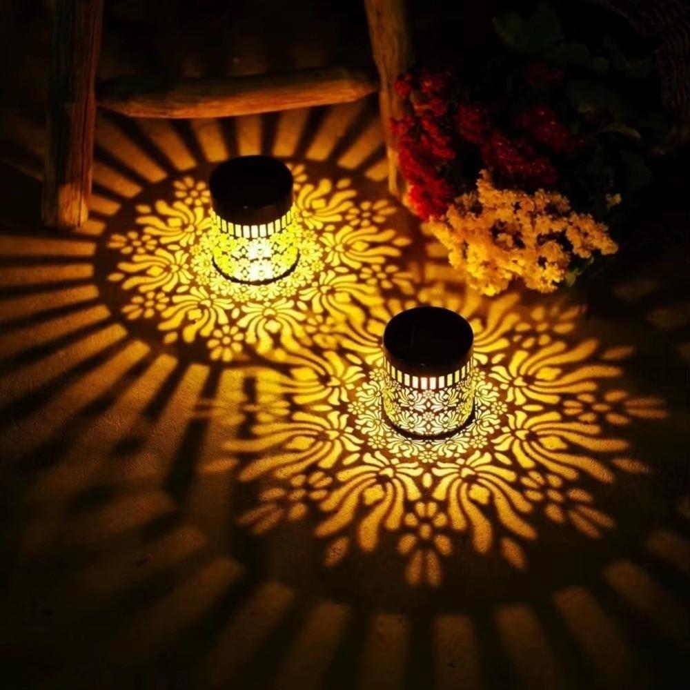 Hollow Solar Projection Lamp Flower Design Wall Mount Lamp Practical Outdoor Garden Light House