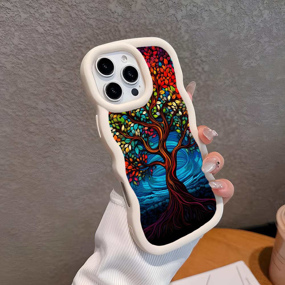 World Life Tree Mobile Phone Case for iPhone 17 16 15 14 13 12 11 Air Pro Max Plus Wavy Edge TPU Colorful Cover Cover Pretty