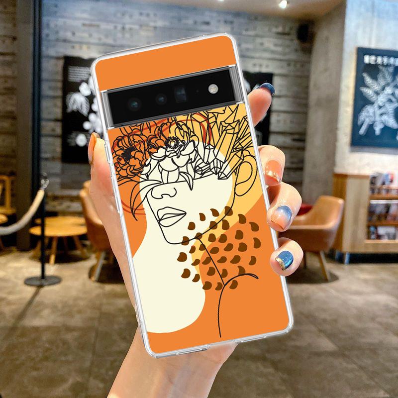 For Google Pixel 10 Pro Clear Phone Case Pixel 9 Pro XL Pixel 8 Pro 9A 8A 7A 7 6A 6 Pro Soft TPU Cover One Line Art