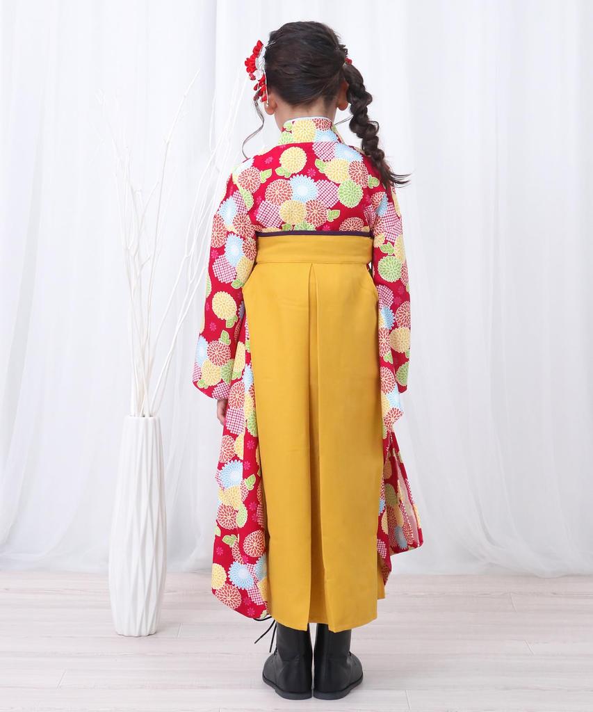 Hakama Easy To Put Simple Japanese Clothing Set Graduation Kindergarten Graduation Girls Red Chrysanthemum Round [KYOETSU] [Kyoetsu] Set, On, (kimono,