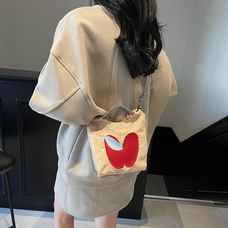 2025 New Environmentally Friendly Shopping Bag Embroidered Nylon Bag Mini Mini Tote Bag Crossbody Female Apple