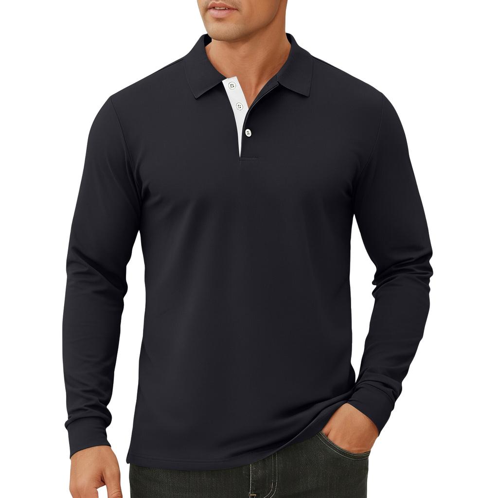 Men's Color Button Lapel Long Sleeve Top Men's Casual Fashion Long Sleeve Top