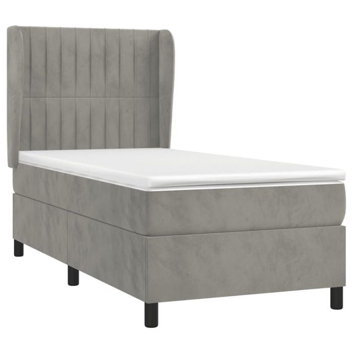3129309 vidaXL Divan Bed and Mattress Light Grey 90x200 Cm Velvet