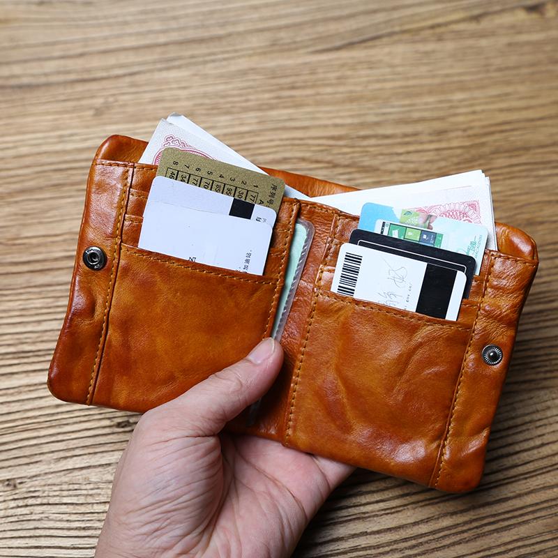 NZPJ Retro Leder Geldbörse für Herren Damen Kurze Geldbörse Erste Schicht Rindsleder Vertikale Geldbörse Pflanzlich gegerbtes Leder Bankkartenhalter