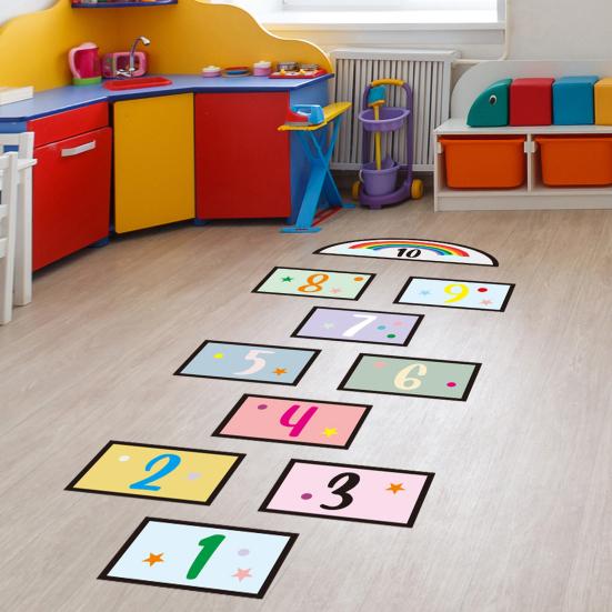 1 Set Hopscotch Game Floor Stickers Cartoon Waterproof Self-adhesive Gift Digital Jumping