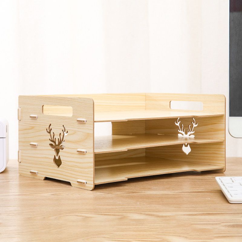 

A4 File Rack Folder Storage Box Horizontal Desktop File Box Multi-Layered Material Storage Rack Classification File Shelf 3 Layers Horizontally Placed Maple Color