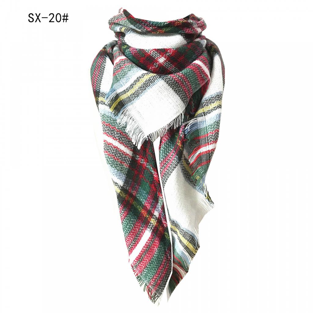 Spring Autumn Winter Imitation Cashmere Double-sided Colorful Plaid Triangle Scarf Women's Neck Shawl
