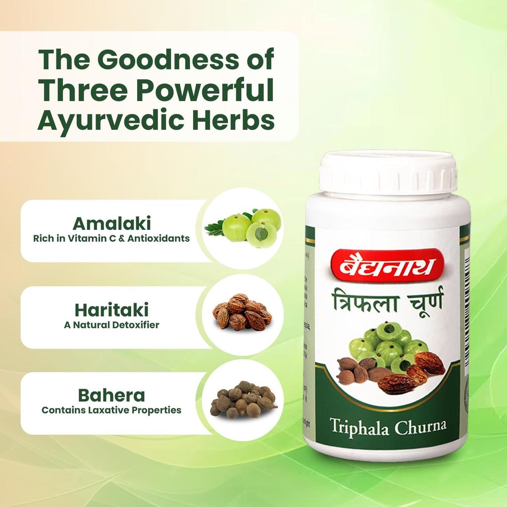 Baidyanath Triphala Churna Powder 400gm Pack of 1 for Healthy Digestion, Bowel Wellness, Acidity and Gas Relief