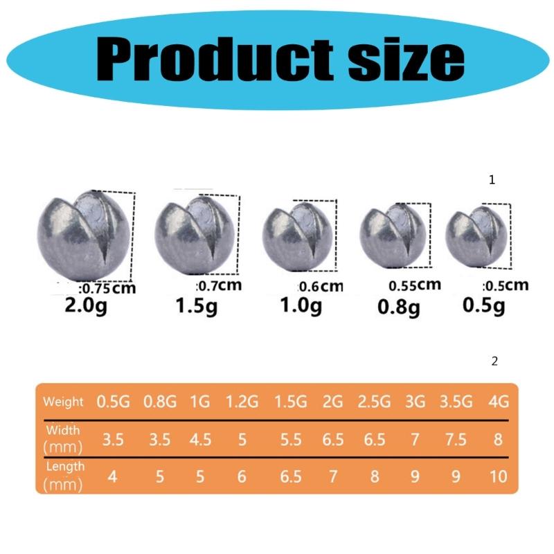 100pcs Fishing Weights Sinkers Fishing Tackle Accessories Open Mouth Design Weights Split Shot Fishing Sinkers 5 Sizes