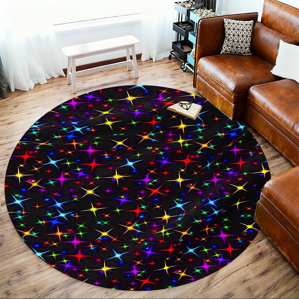 1pc stars colorful Round Chair mat Area Rug - Non-Slip, Floor Mat for Office, Bedroom, and Indoor Decor -1002078
