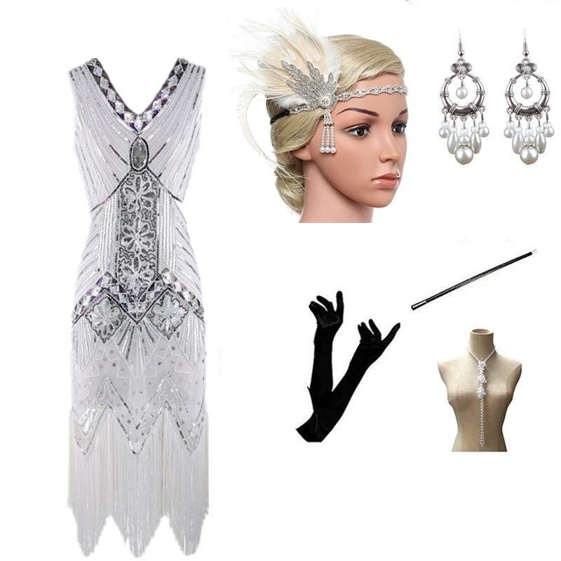 Large Size S-4XL Vintage Dress, Sequined Evening Dress Banquet 1920 Set