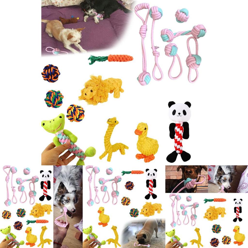 Kit de 6x Brinquedos de Corda para Cães Resistentes e Duráveis Nó de Mastigar Bola Pet Filhote Urso Brinquedo de Algodão Atacado