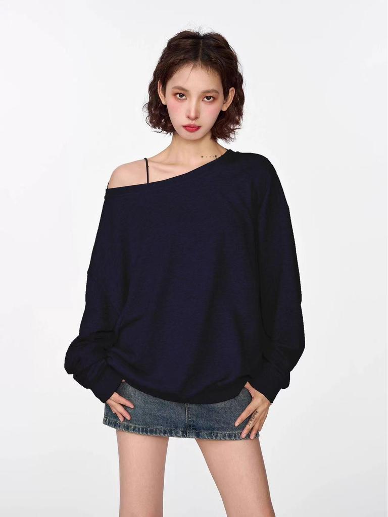 Women's Oversized One-Shoulder American Street Style Hoodie for Spring/Autumn