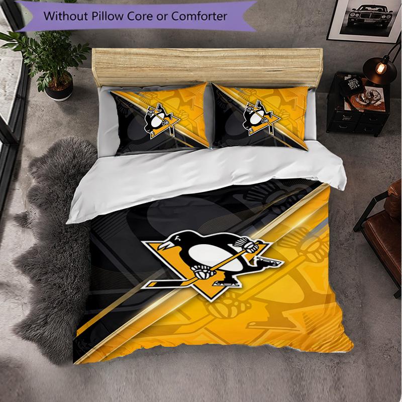 Pittsburgh Penguins Pattern Microfiber 3Pcs Bedding Set Decor Duvet Cover Set For Bedroom Home Use