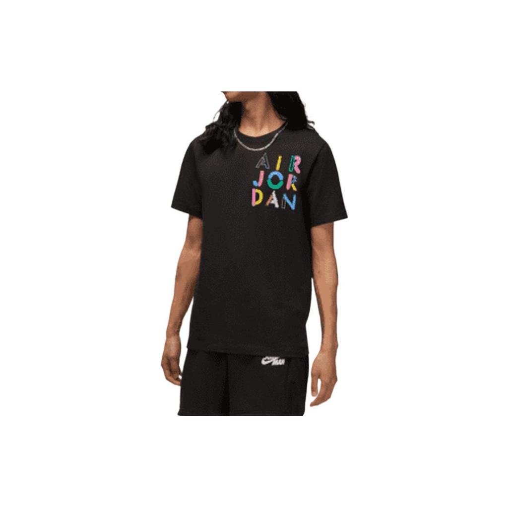 Jordan Colorful Logo Print Crew Neck Short Sleeve T-Shirt Men Tops Black DM3079-010