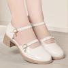 Women's Single Shoes with A Buckle and Medium Heels Summer Small Leather Shoes with Thick Heels Gentle Style Closed Toe Sandals
