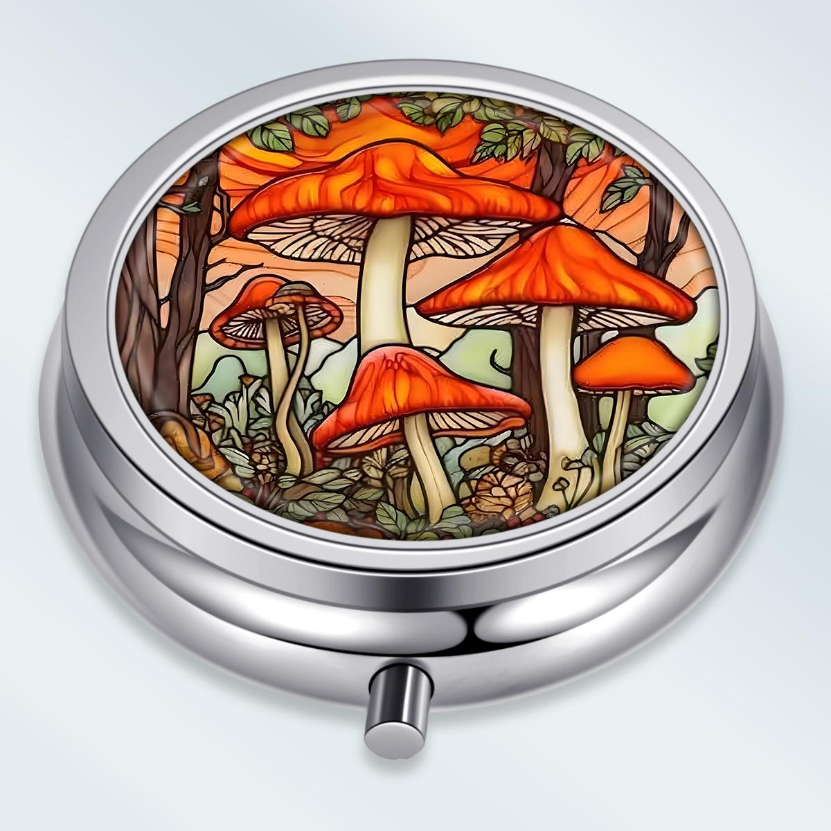 

Portable Pill Box with 3 Compartments, Mini Metal Medicine Organizer Case, Cute Printed Pill Container for Vitamins, Pills, Jewelry, Travel, Daily Use