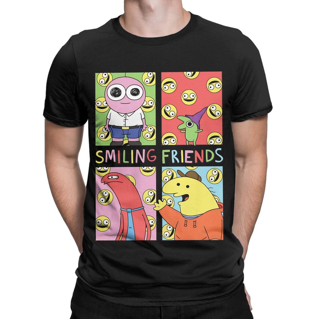Smiling Friends Art Character Grid Funny Cartoon Funny 100 Cotton TShirt Smiling Friends Season 2 Tops Tees For Unisex